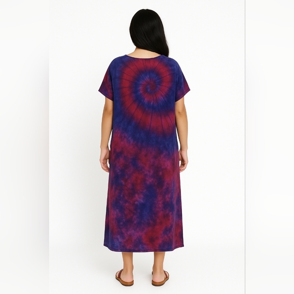 Spiral Scrunch Tie Dye Dress Red Blue and Purple One of a Kind - Picture 2 of 5